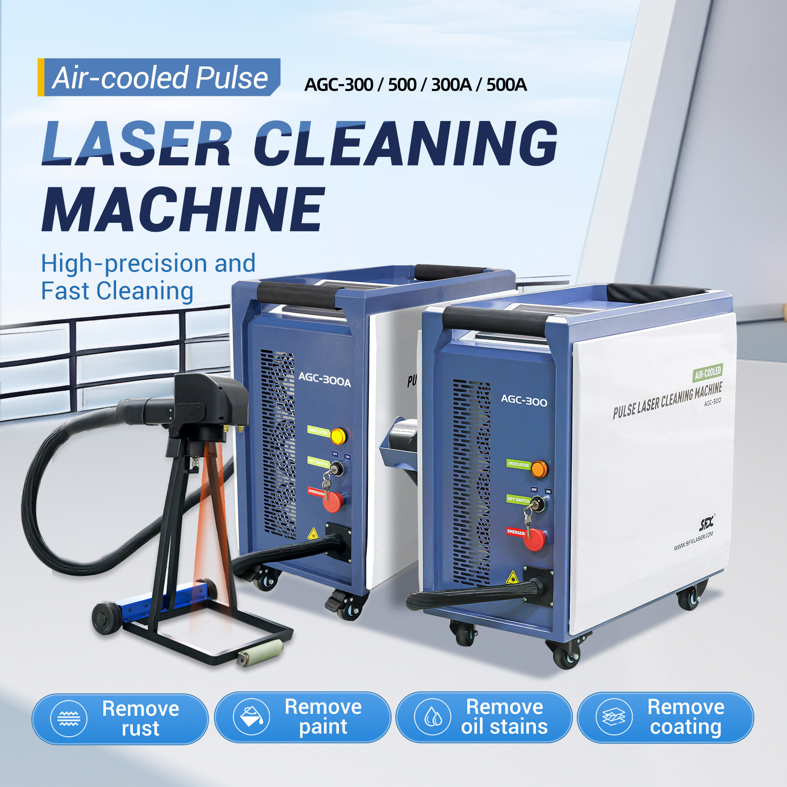 US Stock SFX 300W 500W Air Cooled Pulse Laser Cleaning Machine High Precision Laser Rust Paint Coating Remover